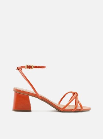 Sandália Laranja Salto Bloco Custom Anklet