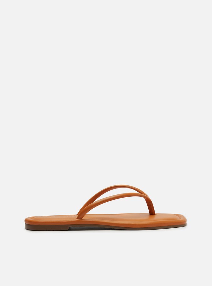 Rasteira Laranja Flip Flop Bico Quadrado