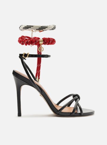Sandália Preta Salto Fino Custom Anklet