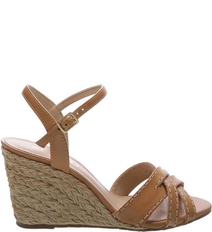 Sandália Anabela Couro Sisal Natural Tan