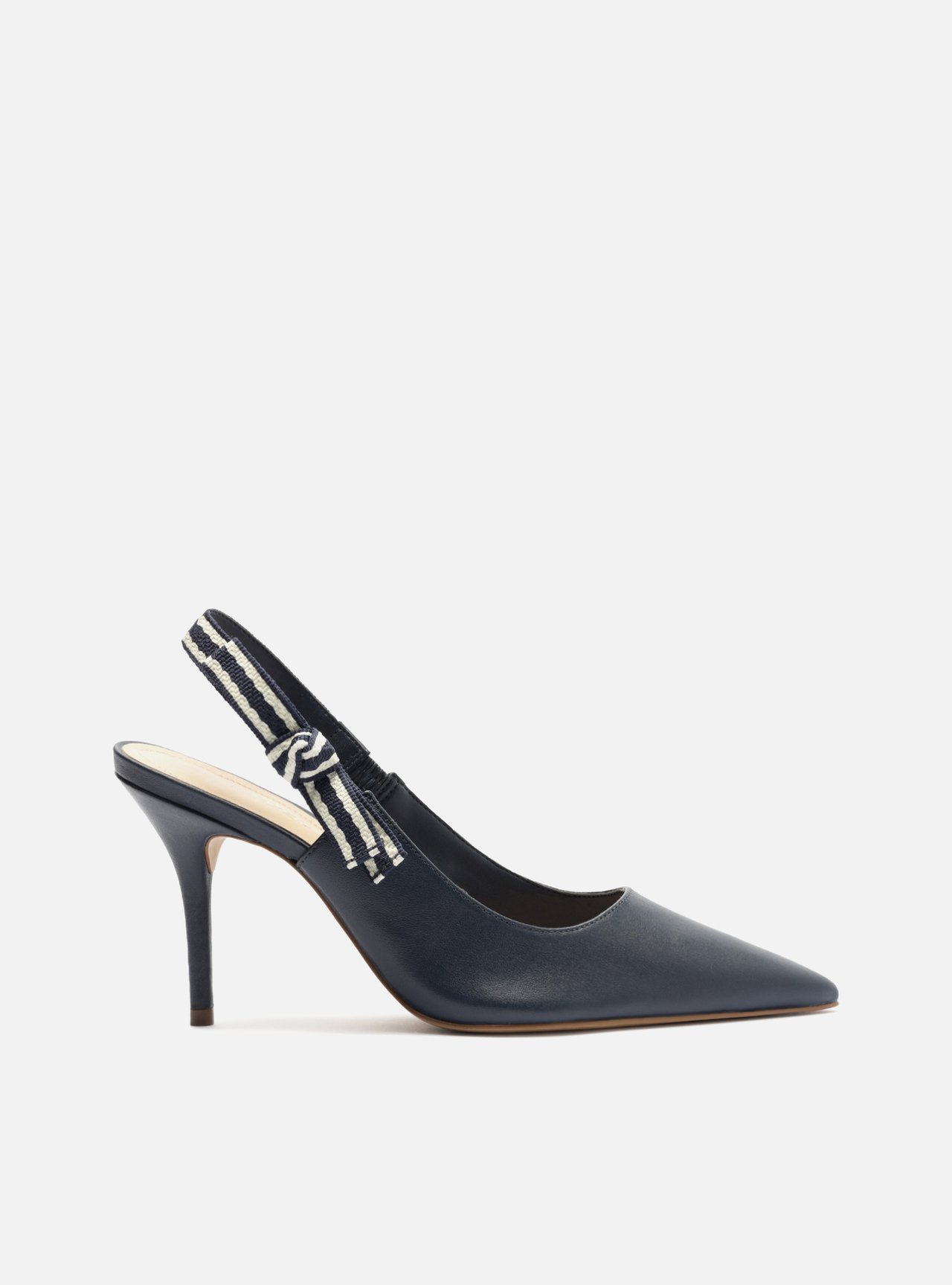 Scarpin Azul Couro Salto Médio Slingback Laço — foto 1