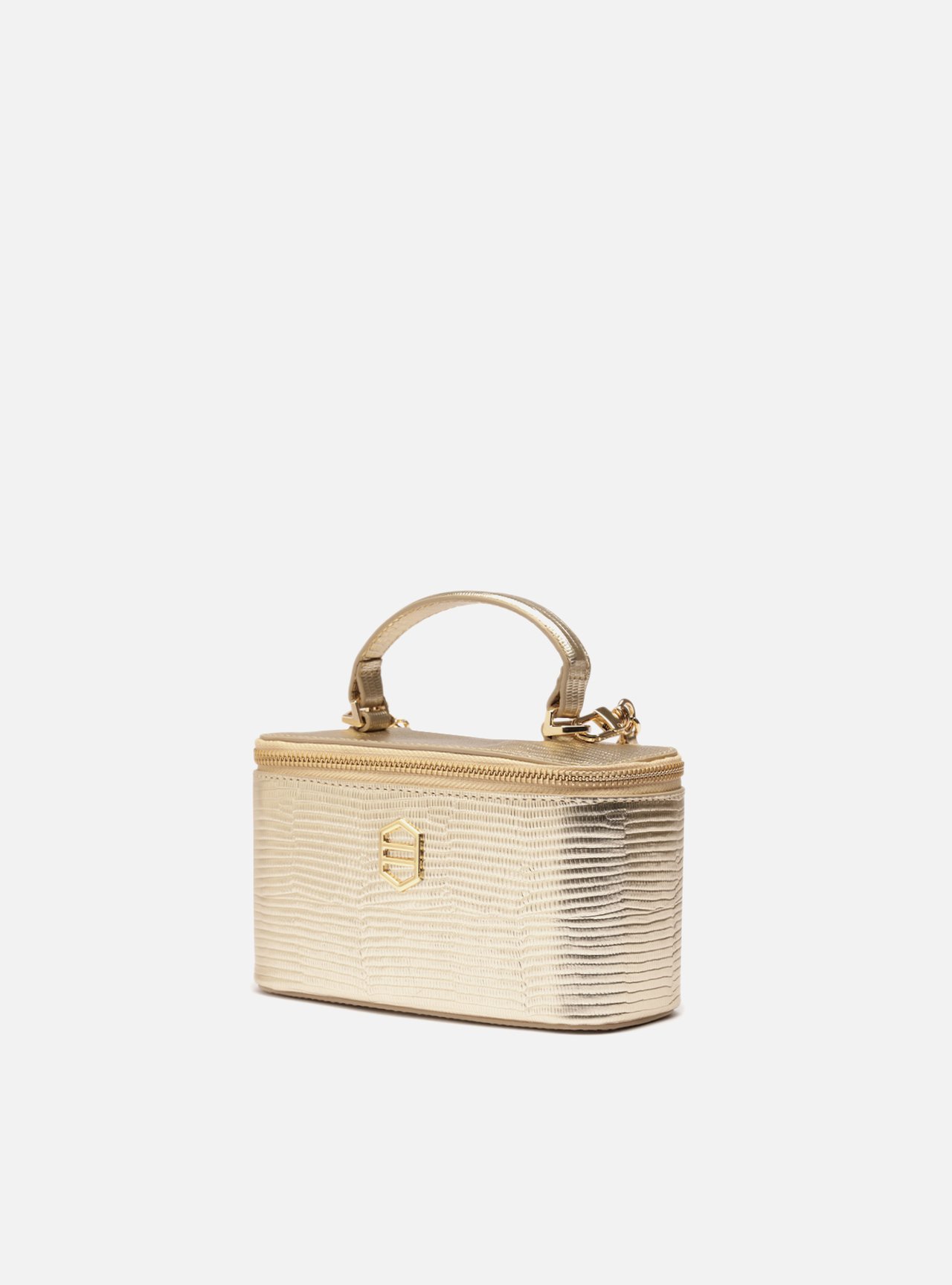 Bolsa Tiracolo Dourada Couro Pequena Croco Corrente — foto 2