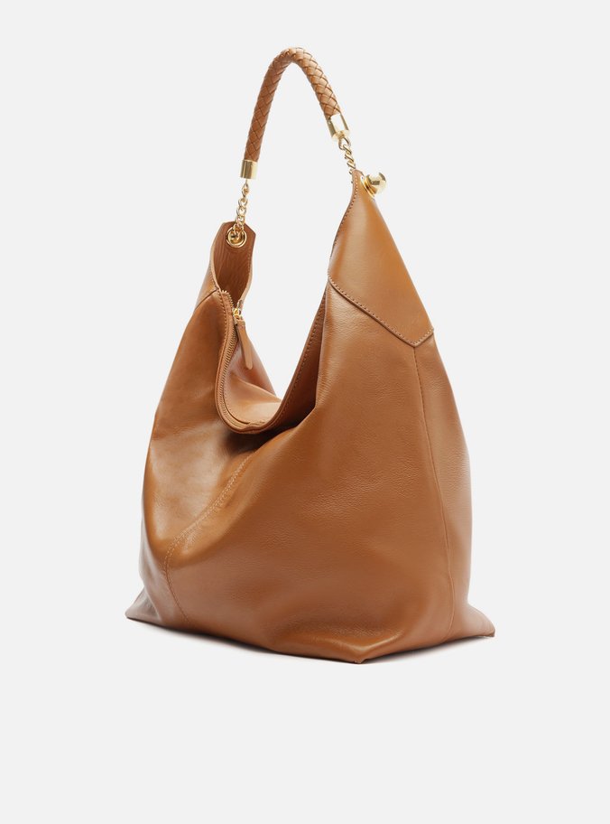 Bolsa Hobo Marrom Couro Grande Alça Metais