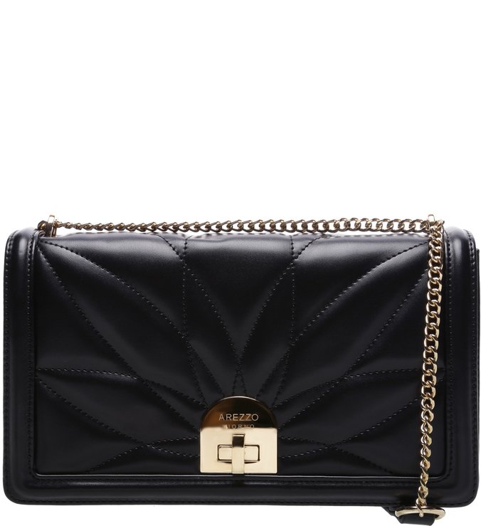 Bolsa Tiracolo Média Costura Flor Preta