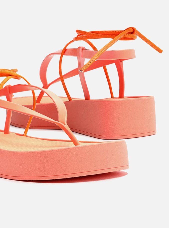 Sandália Laranja Flatform Amarração Bela Brizza