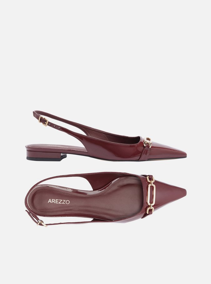 Sapatilha Vermelha Bico Fino Slingback Metal