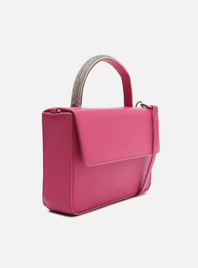 Bolsa Tiracolo Rosa Couro Pequena Strass