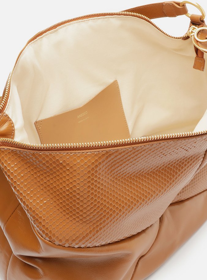 Bolsa Hobo Marrom Couro Grande Texturizada