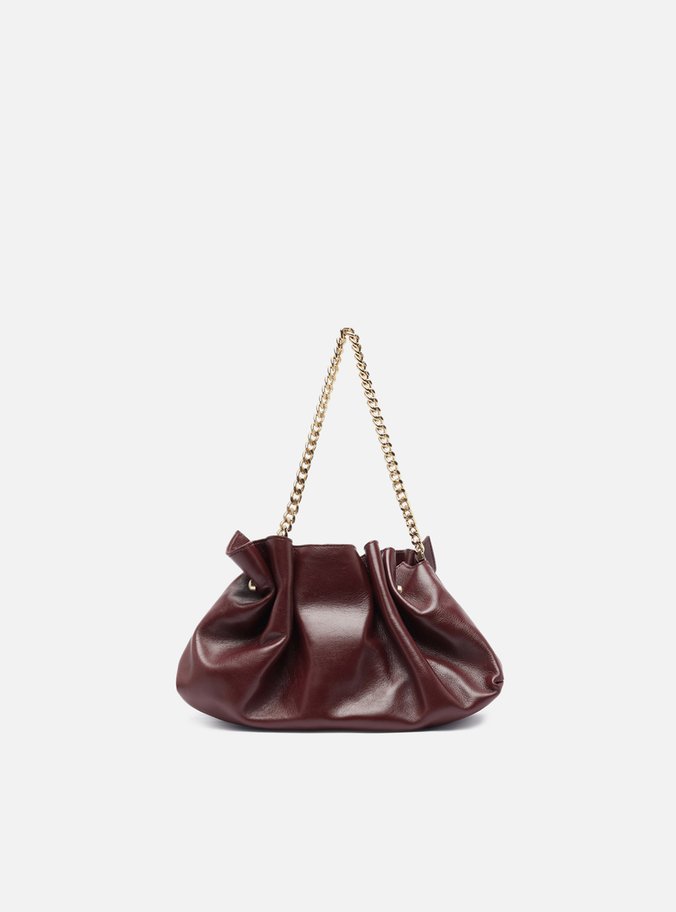 Clutch Vermelha Couro Pequena Pregas Corrente