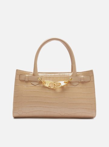 Bolsa Tote Bege Couro Croco Grande Ganchos