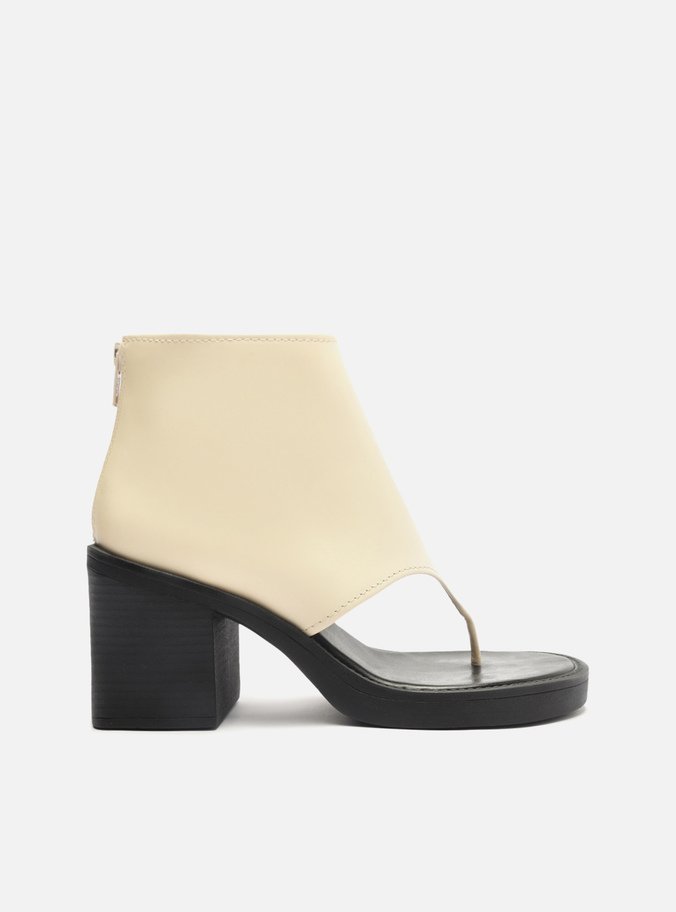 Sandal Boot Branca Couro Salto Bloco Preta