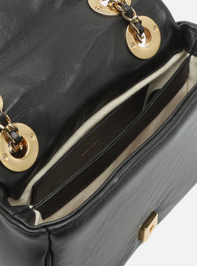 Bolsa Tiracolo Preta Couro Pequena Pingentes