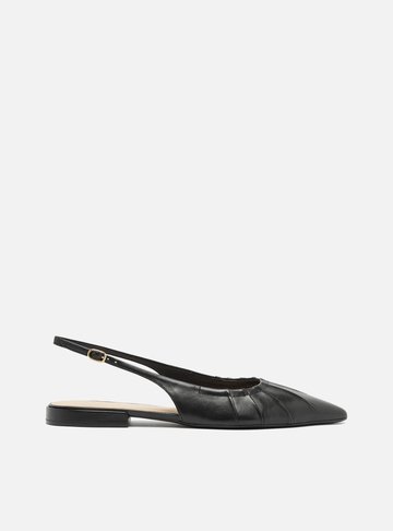 Sapatilha Preta Couro Bico Fino Slingback