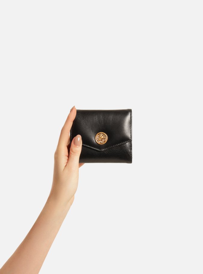 Carteira Preta Couro Pequena Metal Heritage