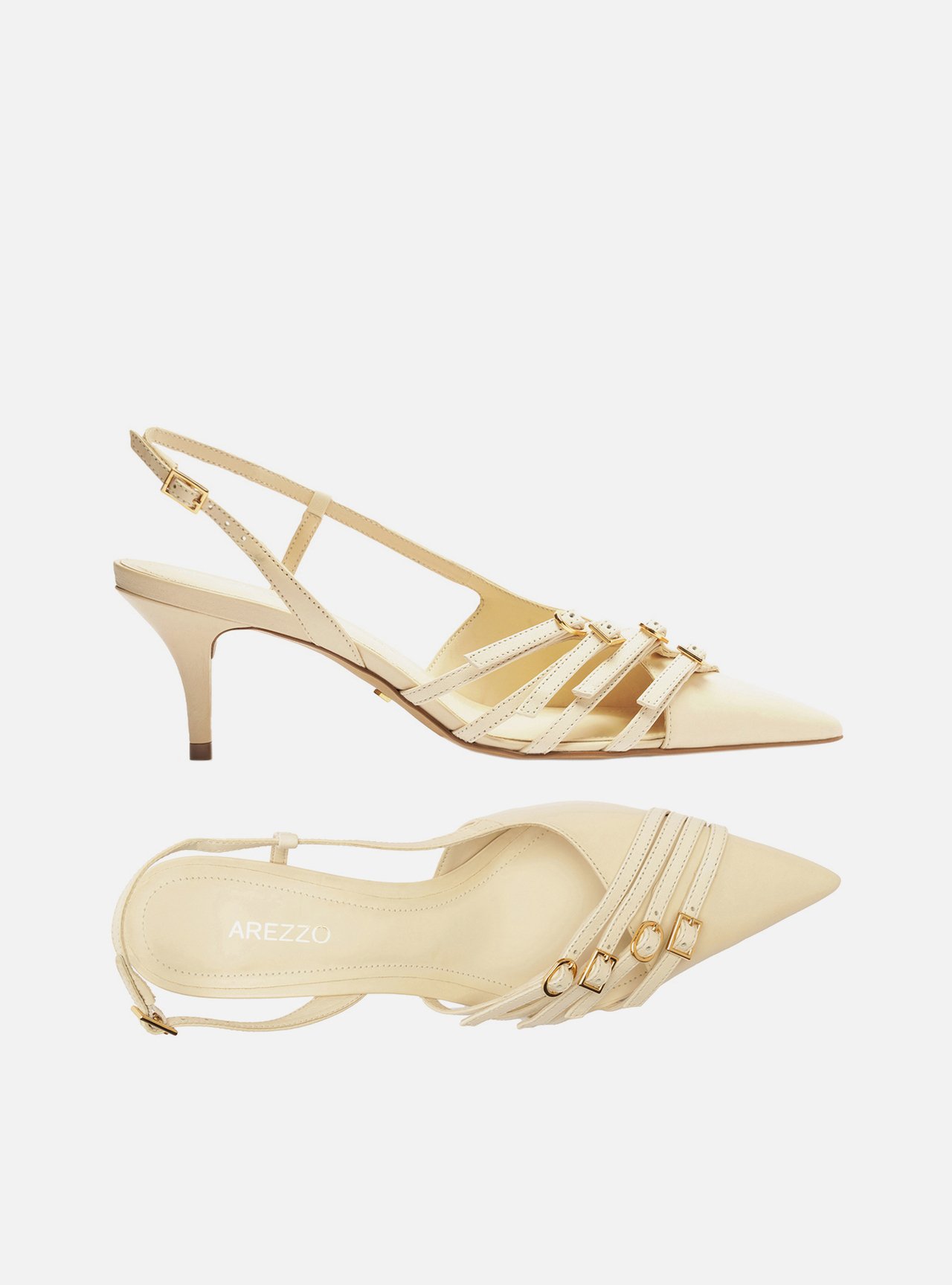 Scarpin Off-White Couro Salto Kitten Tiras Fivelas — foto 5