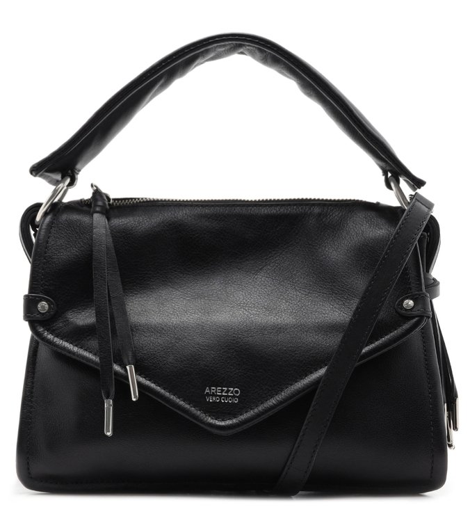 Bolsa Satchel Couro Duda Média Preta