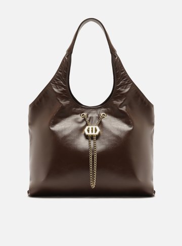 Arezzo — Bolsa Hobo Marrom Couro Grande Corrente Dourada