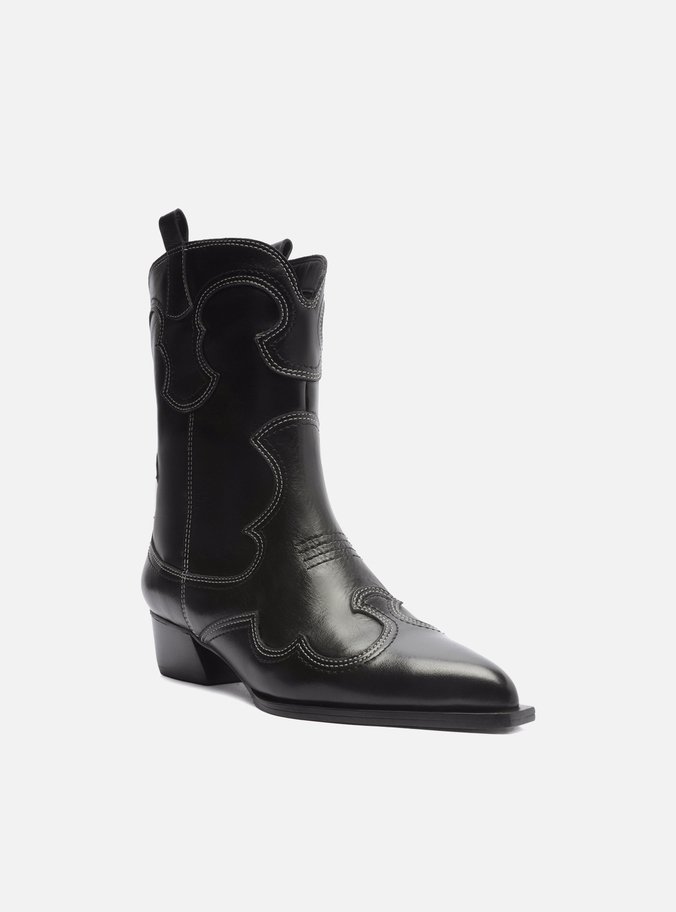 Bota Preta Couro Cano Curto Western Folk