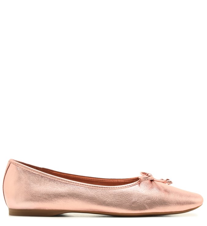 Sapatilha Couro  Metalizado Rosé Bico Quadrado Ballet