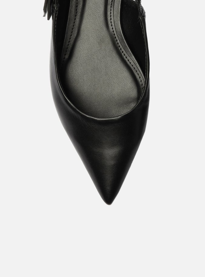 Sapatilha Preta Couro Slingback Bico Fino