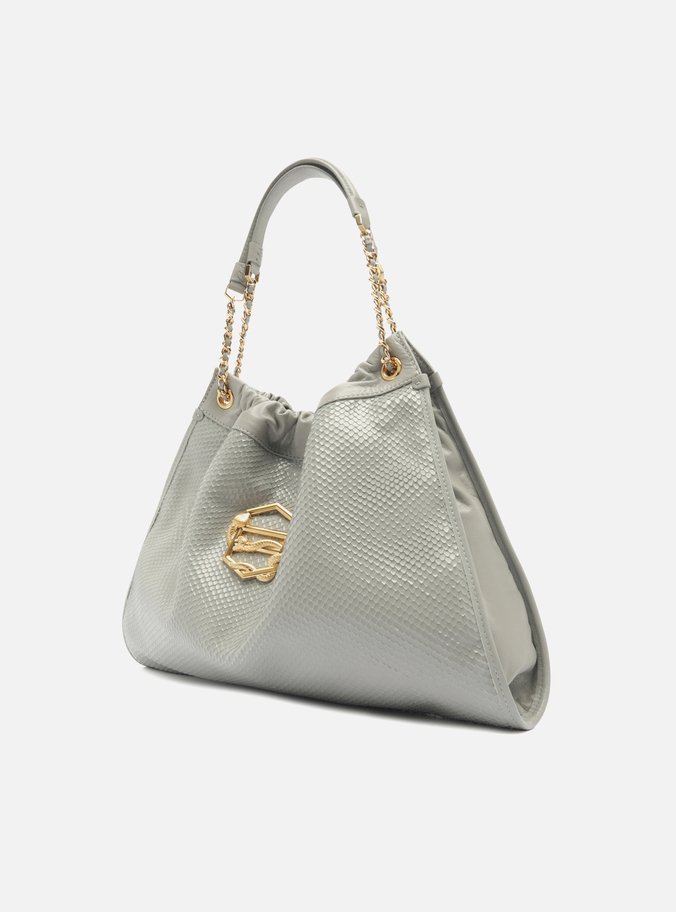 Bolsa Hobo Cinza Couro Snake Grande