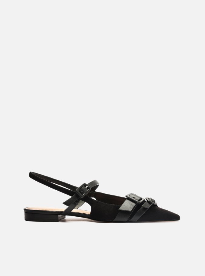 Sapatilha Preta Nobuck Slingback Fivelas