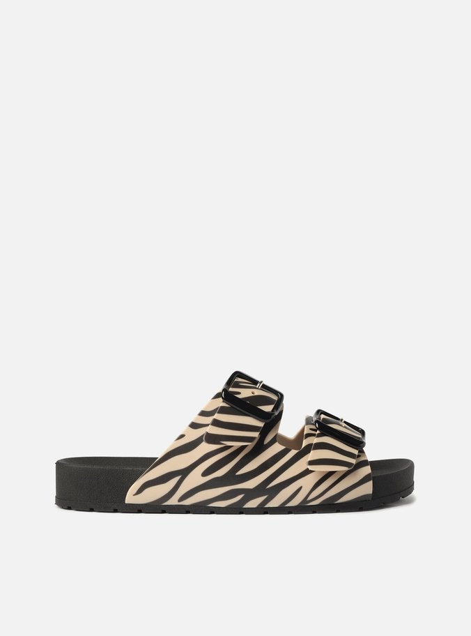 Rasteira Preta Injetada Animal Print Zebra