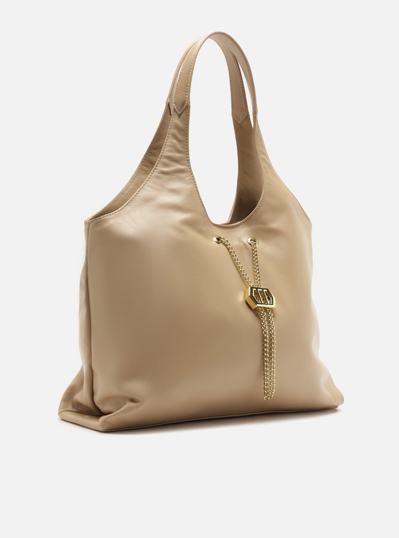Bolsa Hobo Nude Couro Grande Corrente Dourada — foto 5