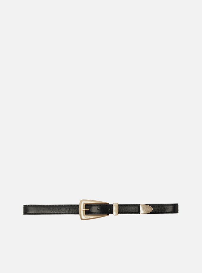 Cinto Preto Couro Fivela Dourada