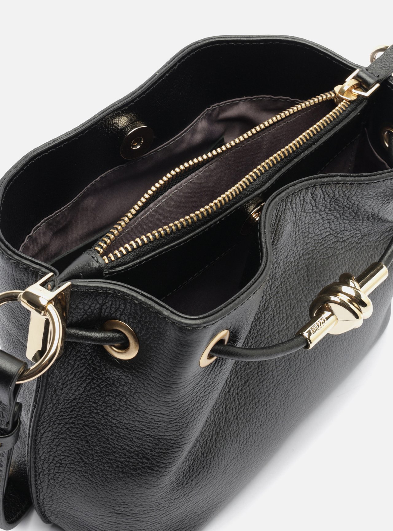 Bolsa Tiracolo Preta Couro Pequena Tressê Metais — foto 4