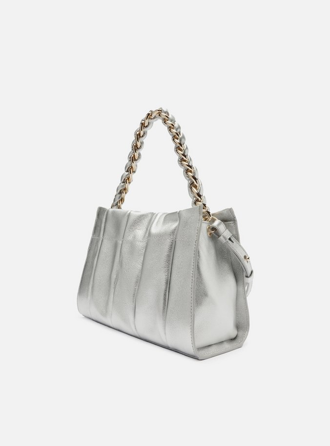 Bolsa Tote Prata Couro Milano Chain Média