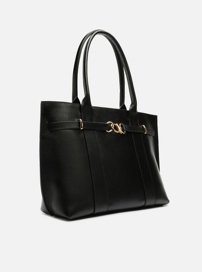 Bolsa Shopping Preta Couro Grande Selaria Lenny