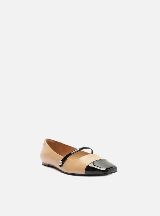 Sapatilha Boneca Bege Cap Toe Preta
