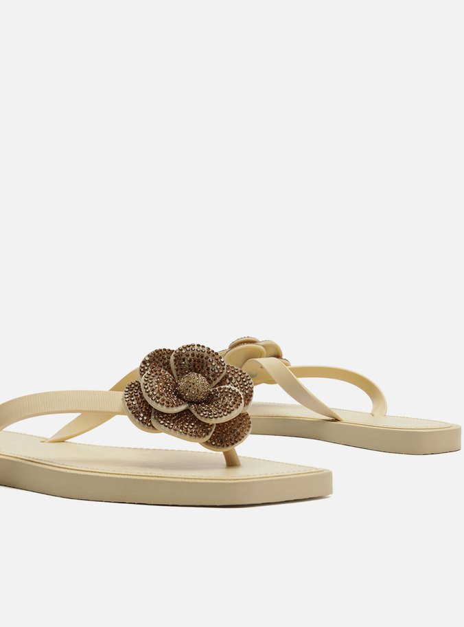Chinelo de Dedo Off-White Recouro Square Flor Strass
