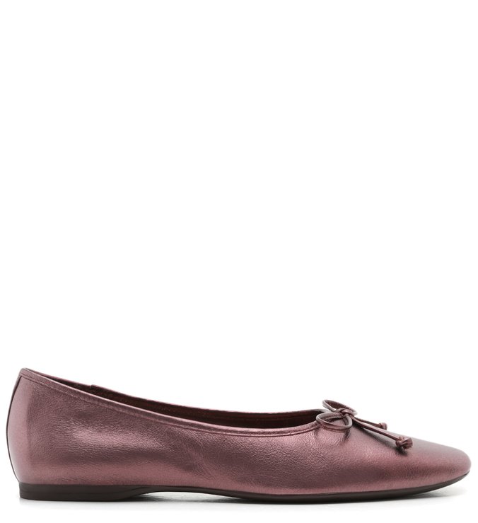 Sapatilha Couro Metal Roxo Bico Quadrado  Ballet