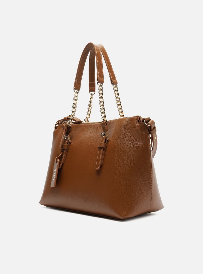 Bolsa Tote Caramelo Couro Grande Alça Corrente