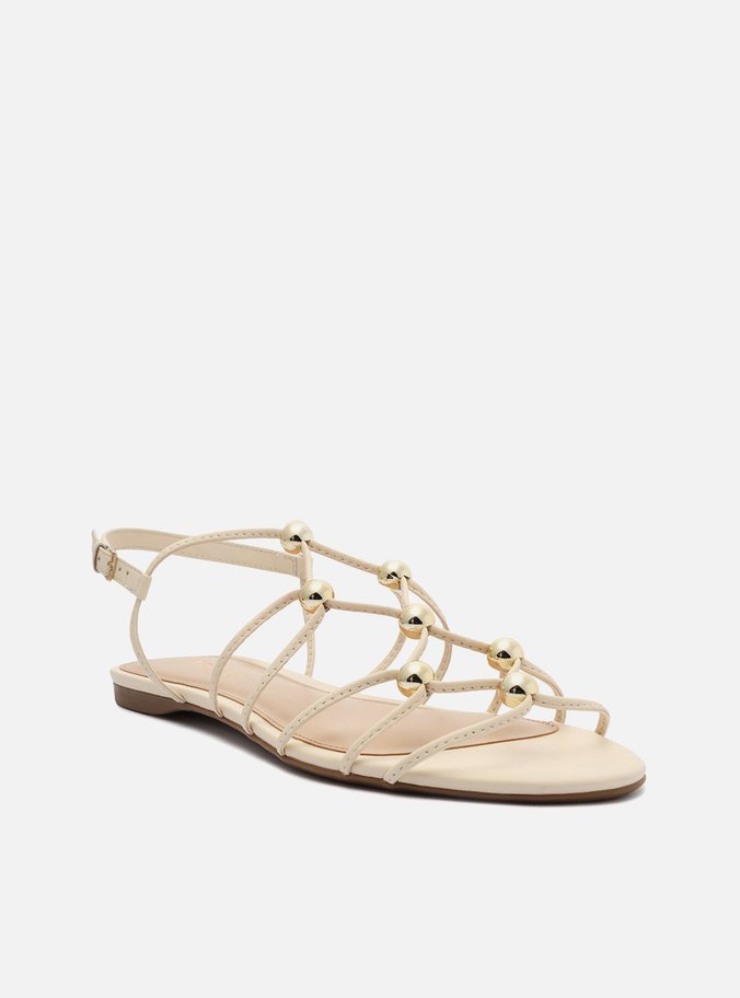 Sandália Rasteira Off-White Tiras Esferas