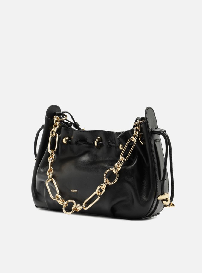 Bolsa Shoulder Preta Couro Grande Corrente