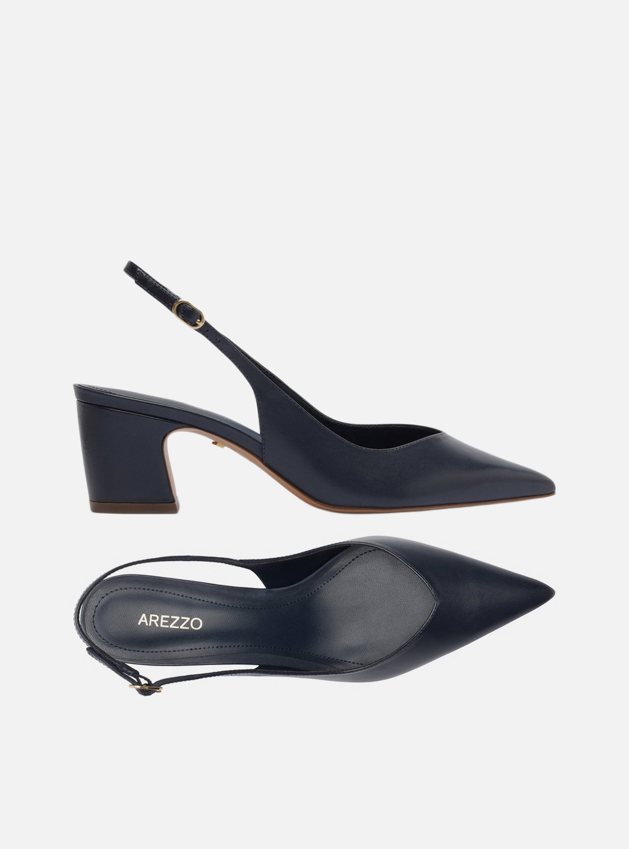 Scarpin Azul Couro Salto Médio Bloco Slingback — foto 5