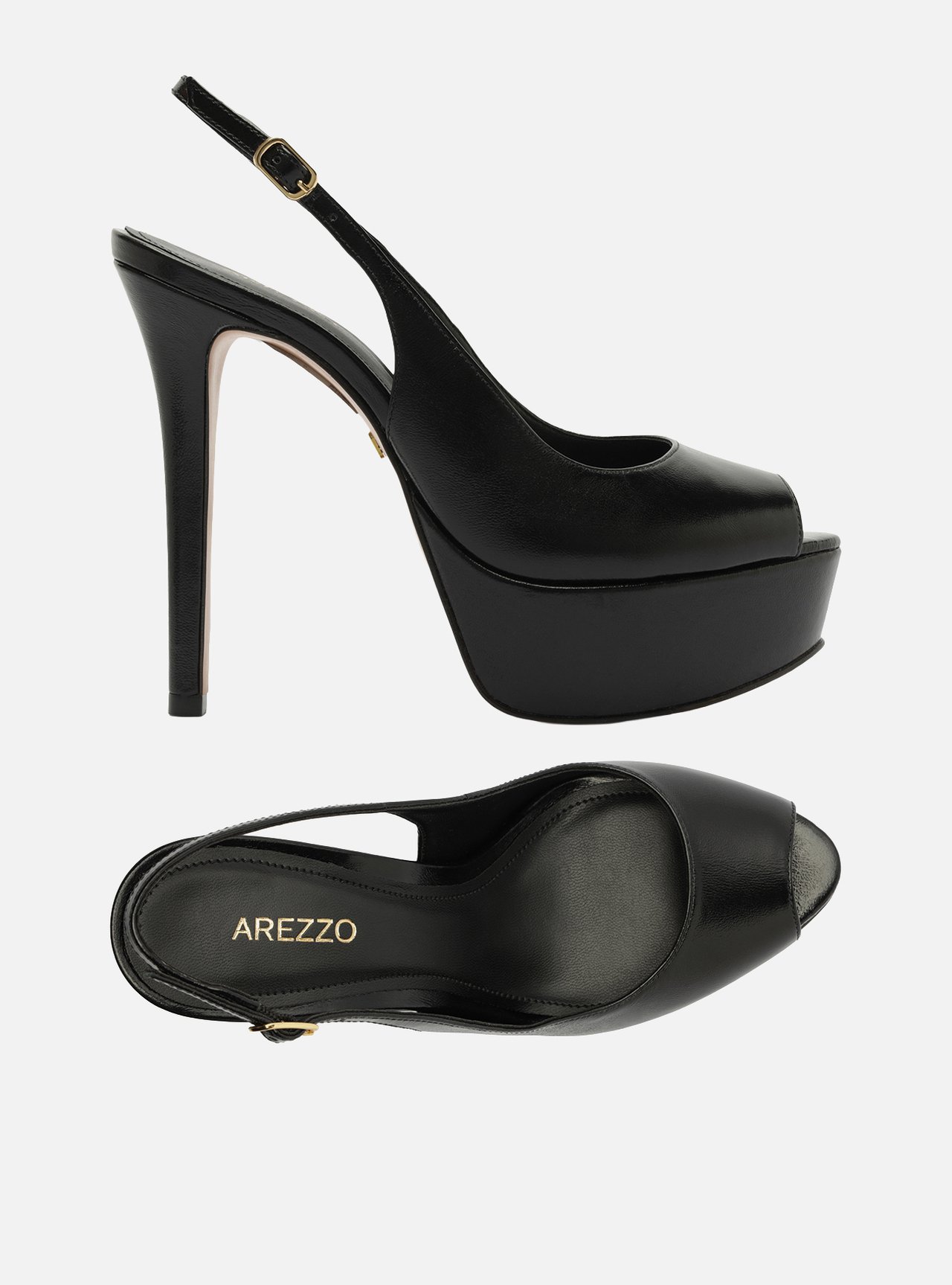 Scarpin Preto Couro Meia Pata Slingback — foto 5