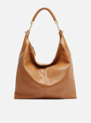Bolsa Hobo Marrom Couro Grande Alça Metais