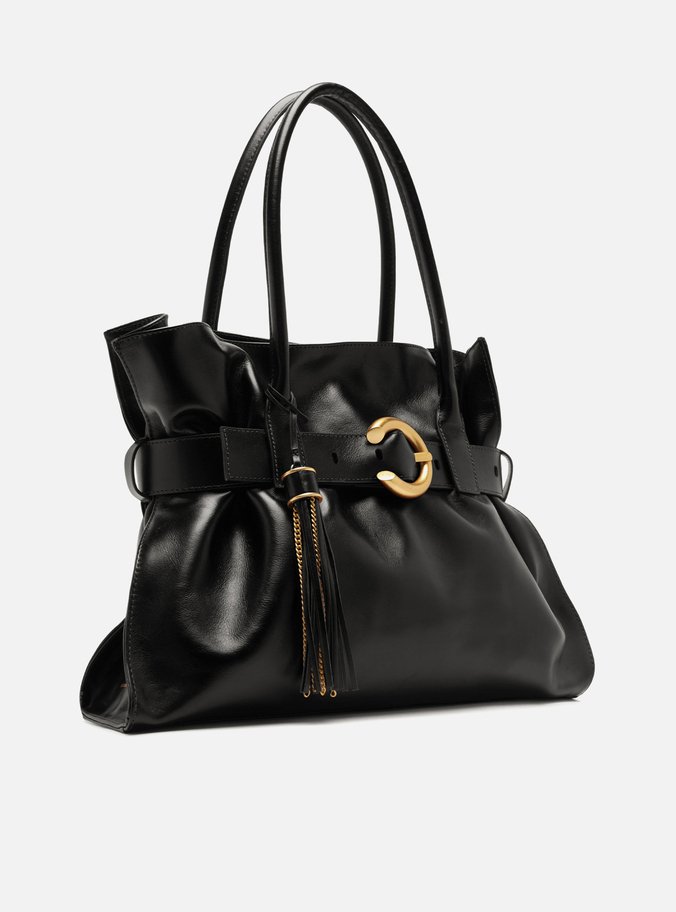 Bolsa Shopping Preta Couro Isa Grande