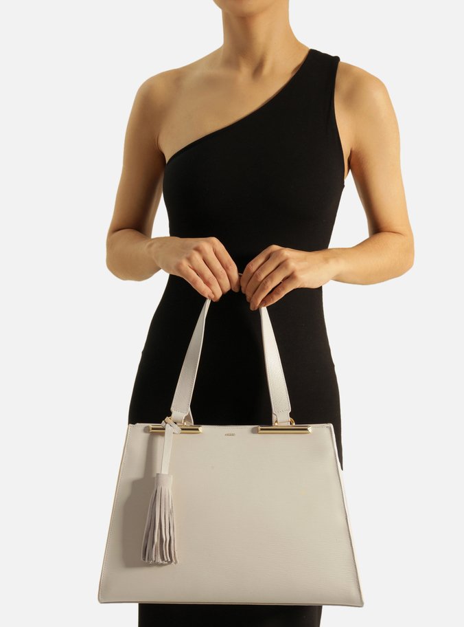 Bolsa Shopping Branca Couro Grande Metal Barbicacho