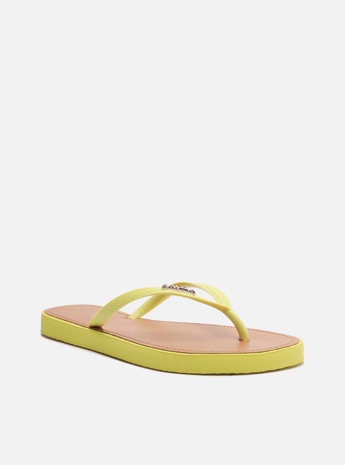 Chinelo de Dedo Tiras Amarelas Palmilha Marrom