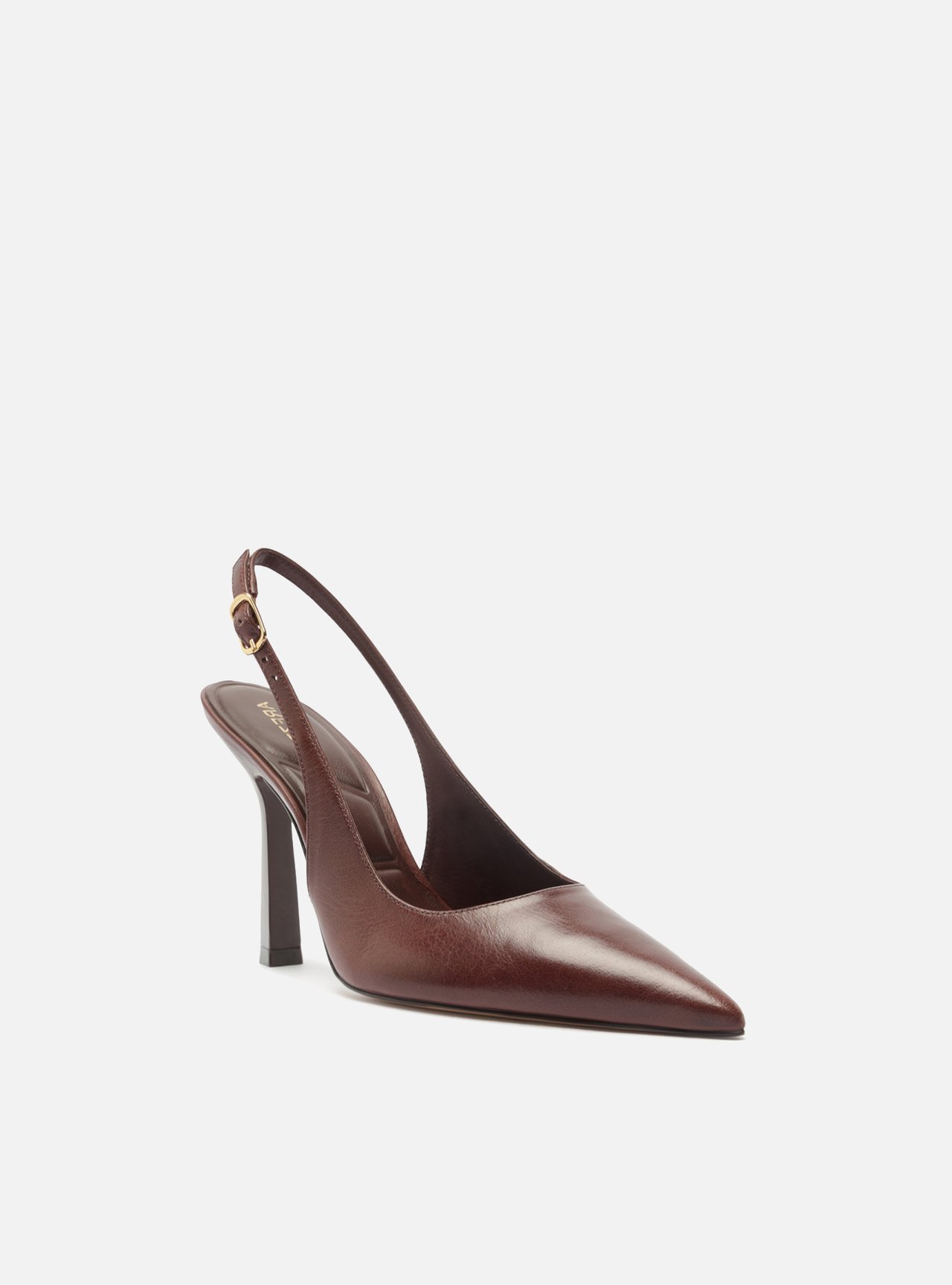 Scarpin Marrom Couro Salto Fino Fivela Slingback — foto 2