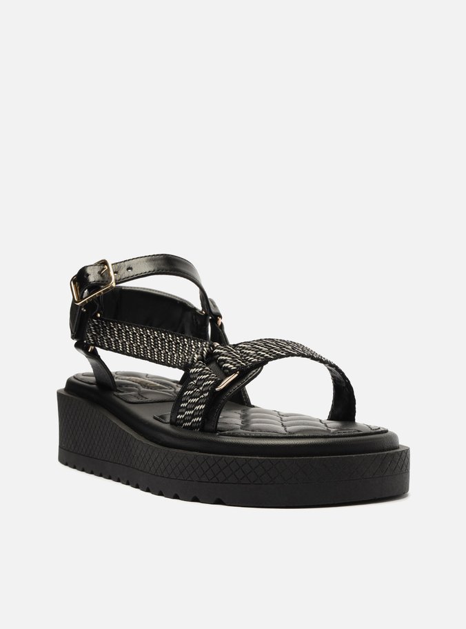 Sandália Papete Preta Flatform Gorgurão