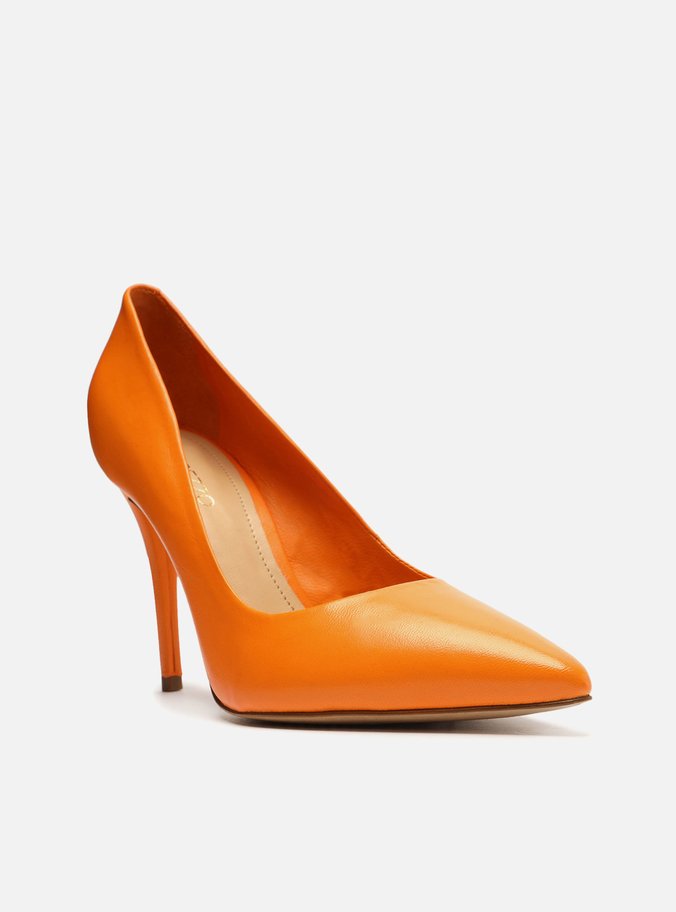 Scarpin Laranja Couro Salto Alto Fino Color