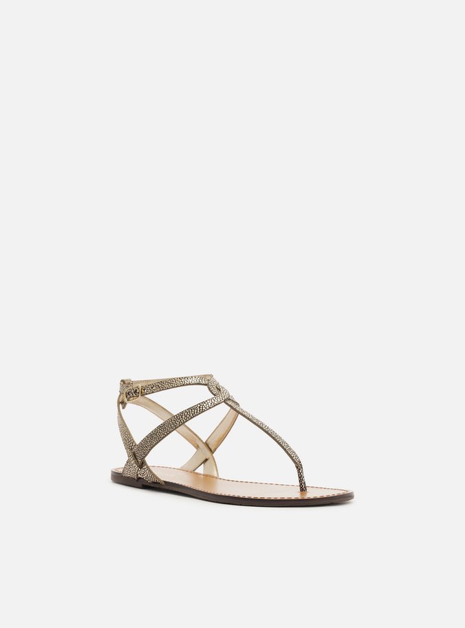 Sandália Rasteira Dourada Craquelê Slim Cross