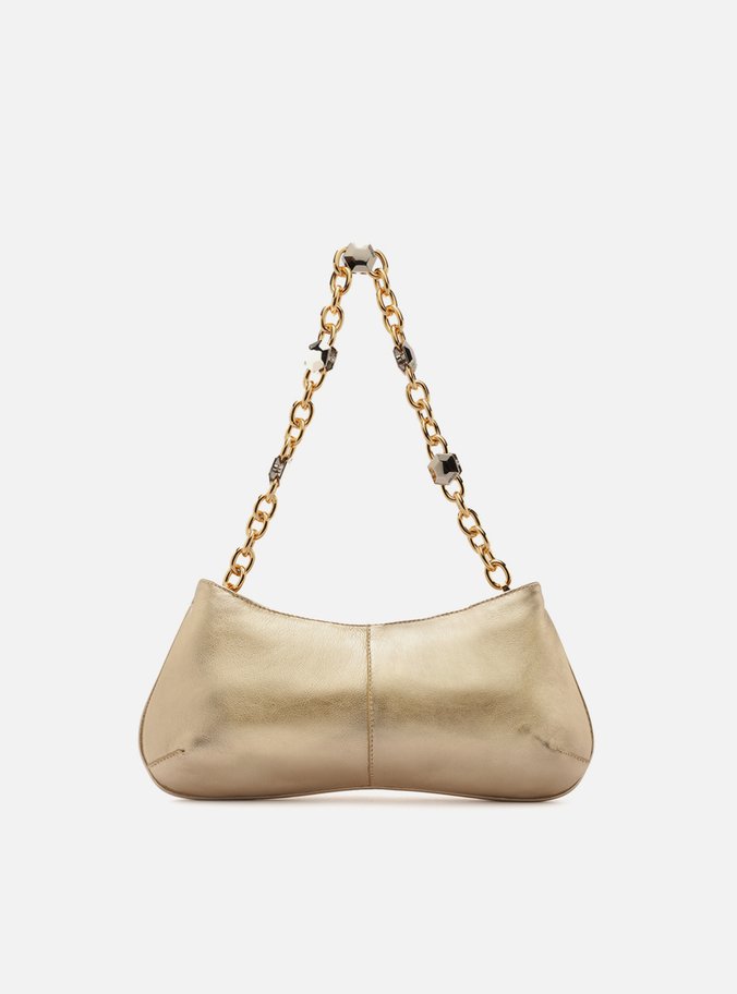 Bolsa Baguete Dourada Couro Média Corrente