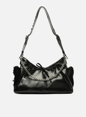 Bolsa Tiracolo Preta Couro Pequena Spikes